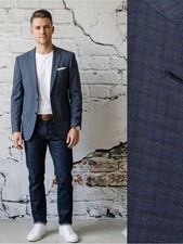 Hugo Boss Sports Coat Navy Check Lanificio F.Lli Cerruti Italy Virgin Wool