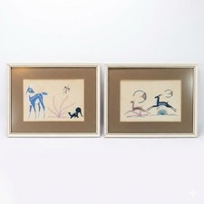 Rare Pair John Martinez San Ildefonso Pueblo Original Painting 1950 Maria Son