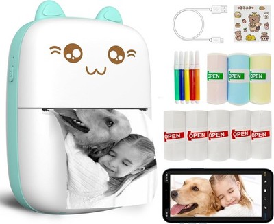 Mini Printer Portable, Inkless Sticker printer with 8 Rolls , Bluetooth Wirel...