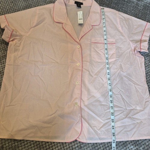 J Crew Women Pajama Set Pink Piping Cotton Size 2X Short Sleeve Cropped Retro - Picture 7 of 9