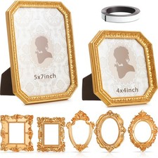 7 Pcs Vintage Resin Picture Frames Set Antique Gold Mini Photo Frames Small B...
