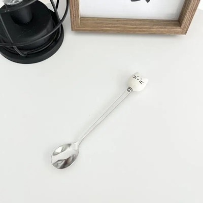 Cartoon Ceramic Cat Spoon - Black & White Ice Cream/Coffee Spoon
