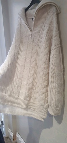 BIG COMFY IVORY F&F CABLE KNIT SOFT LONGLINE JUMPER SIZE 20 22 24 QUART GOLD ZIP - Picture 7 of 11