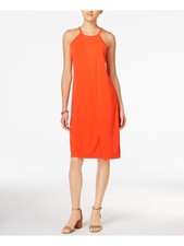 BAR III Womens Orange Sleeveless Halter Below The Knee Sheath Dress Size: XS