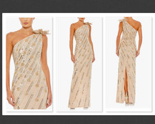 NEW Mac Duggal 93739 Rosette Sequin Crystal One-Shoulder Gown Size 0 #B806