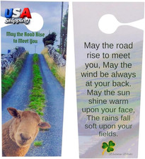 Irish Blessing Large Holy Card Door Hanger with Sheep and Ireland Scene Home De