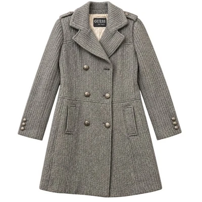 Chaquetón GUESS Doble Pecho Tweed Mezcla Lana Gris Militar Oscuro Academia Pequeño - Imagen 1 de 4