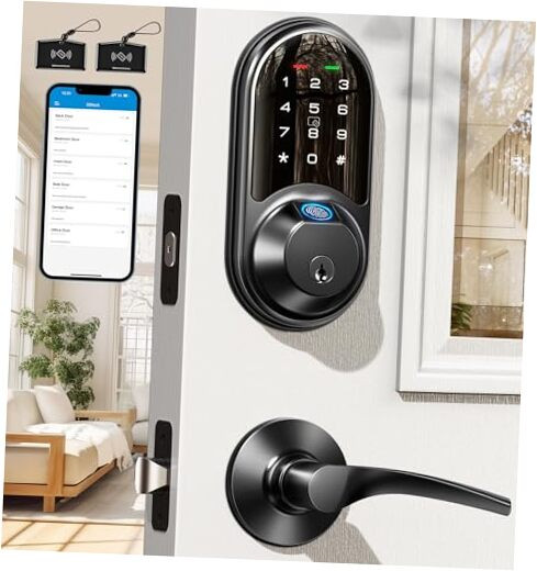 Smart Keyless Entry Fingerprint Door Lock with 2 Lever Handles and App Control