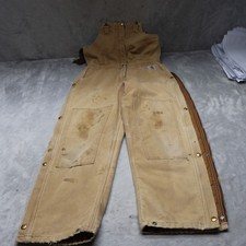 Carhartt Bib Overall Women 6 Beige Duck Canvas Quilted Workwear USA Made READ