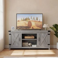 Farmhouse TV Stand for TVs with Storage Cabinets, Rustic Oak
