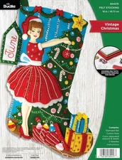 Bucilla Vintage Christmas Lady Felt Stocking Kit NEW 18" Girl, Mother