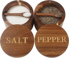 Salt Holder for Counter Seasoning Storage, Engraved SALT & PEPPER Box, 2PCS