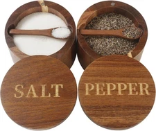 Salt Holder for Counter Seasoning Storage, Engraved SALT & PEPPER Box, 2PCS