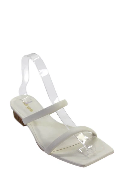 Cult Gaia Womens Leather Double Strap Square Toe Slip On Heels White Size 8
