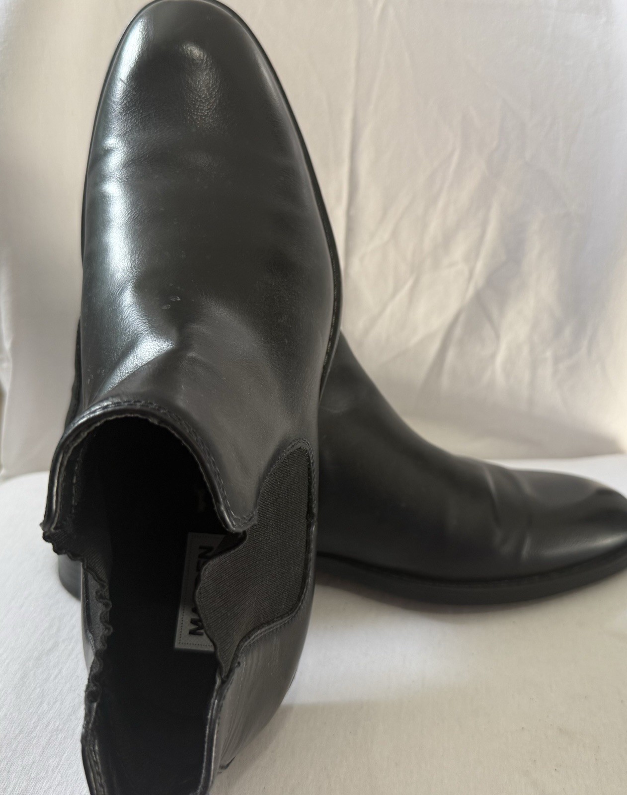 Men's Black Leather Chelsea Ankle Boots Slip-On Round Toe Solid US 10