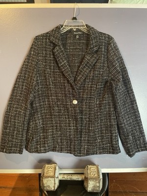 Jenna Rose Black White Tweed Blazer Jacket Women's Size 12 Textured Workwear L