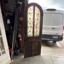 AN777 gorgeous antique arch top Stained Glass door 32 x 89.5 x 1.5