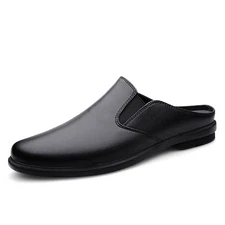Men's Loafer Flats Formal Sandals Closed Toe Leather Hollow Out Half Slipper 