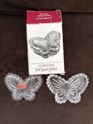 Gorham Cherrywood Full Lead Crystal Butterfly Trinket Box  4.25 Inches