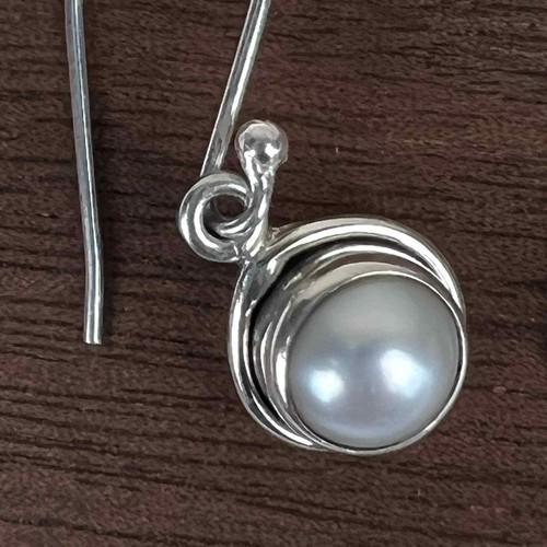 Sterling Silver Cultured Pearl Dangle Earrings from India, "Purest Love" - Picture 9 of 12