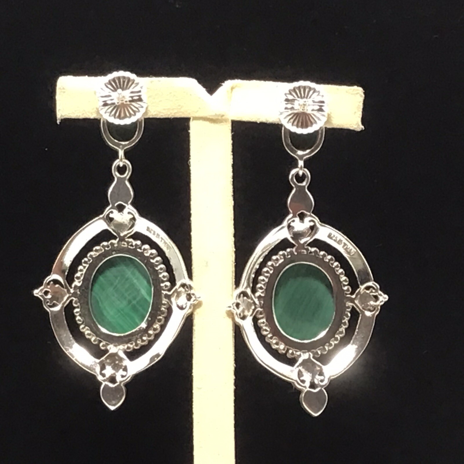 Sterling Silver Large Dangle Malachite Earrings 2” - image 3