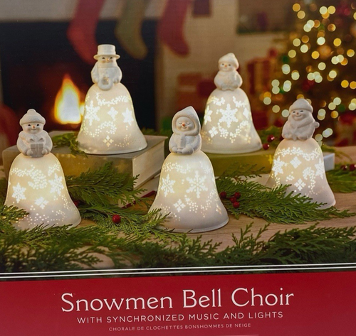 Punze Schneemänner Glockenchor synchronisiert Musik Lichter Porzellan Figuren - Bild 2 von 14