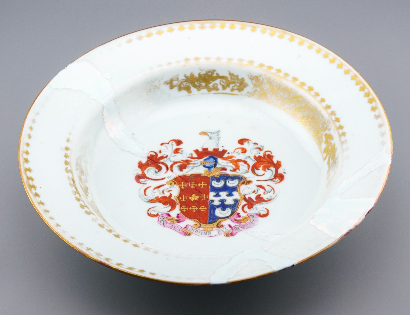 Chinese Armorial Porcelain Gilt Plate Famille Rose Qing Period 18th Century