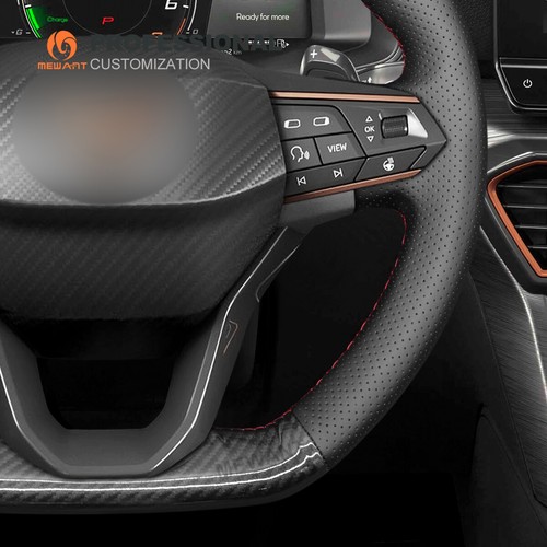 Custom DIY Echtes Leder PU Kohlefaser Lenkradbezug für Seat Cupra Leon 2020-2021 - Picture 4 of 10