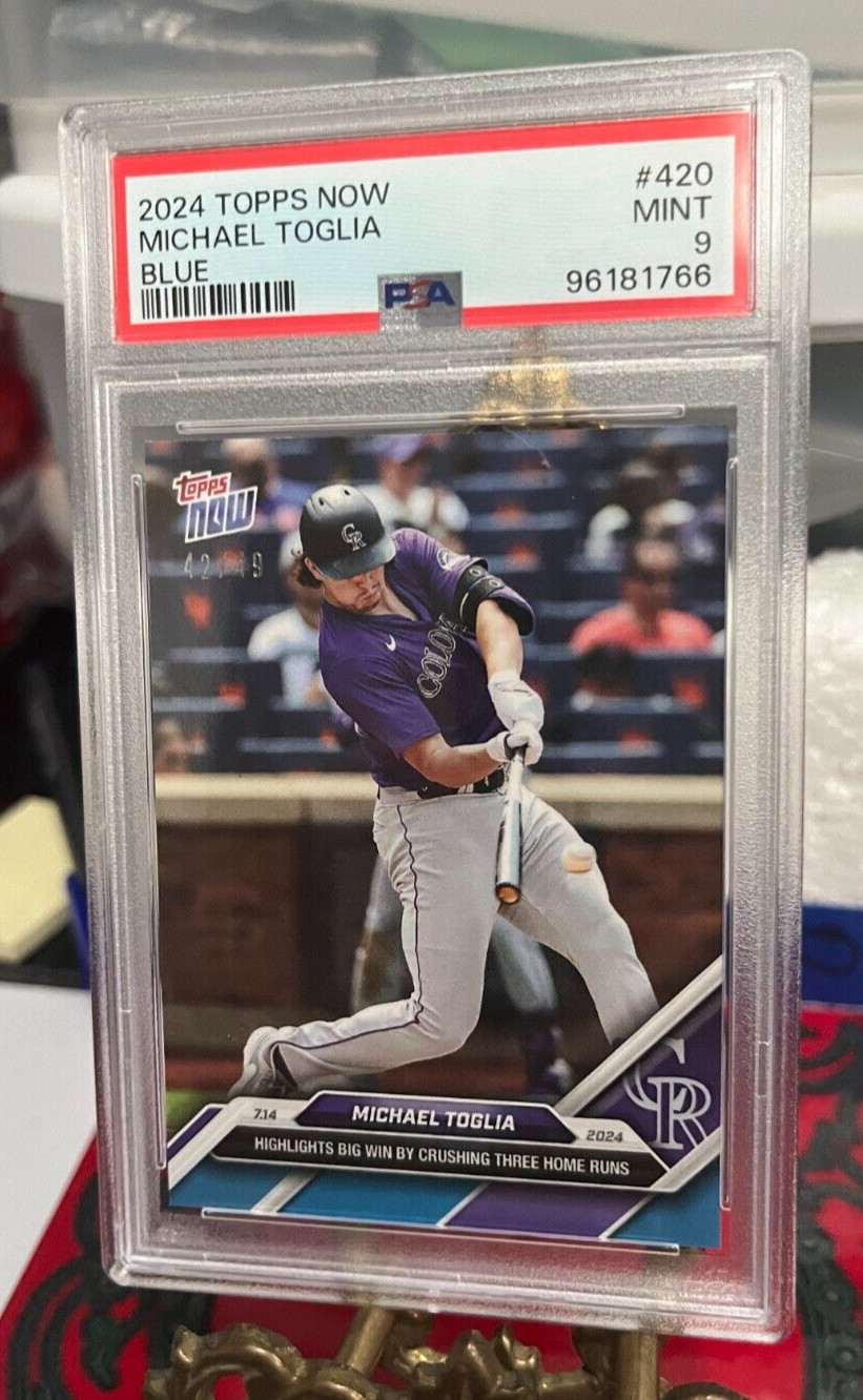 2024 Topps Now #420 Michael Toglia Blue Parallel #d /49 Rockies 3HR PSA 9 Mint