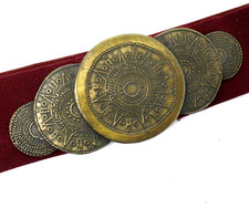 Vtg Womens Fashion Elastic Stretch Belt Aztec Mayan Calendar Buckle 80s 90s Y2K