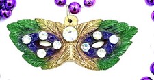 Masquerade Mask Mardi Gras Bead Necklace Purple Green Gold Jewels New Orleans