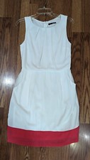 Lulus Ivory Summer Dress Sleeveless Waist Seam Back Zip Lined Orange Hem S Euc