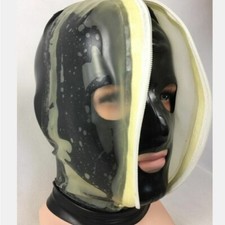 Maschera gomma cappuccio lattice Bilayer zip anteriore esperienza cosplay soffocamento fetish