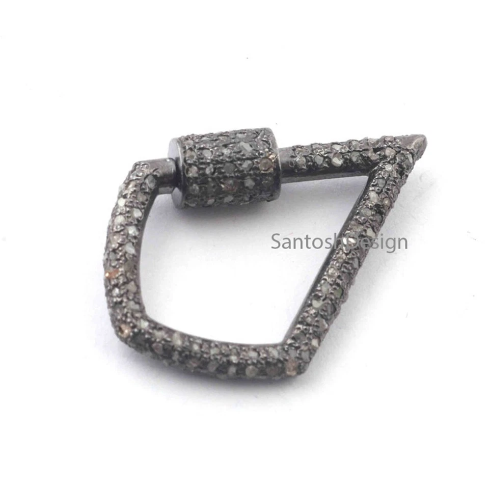 Beautiful Triangle Silver Black Oxidized Pave Diamond Lock,Handmade Lock Jewelry - Image 2 of 3