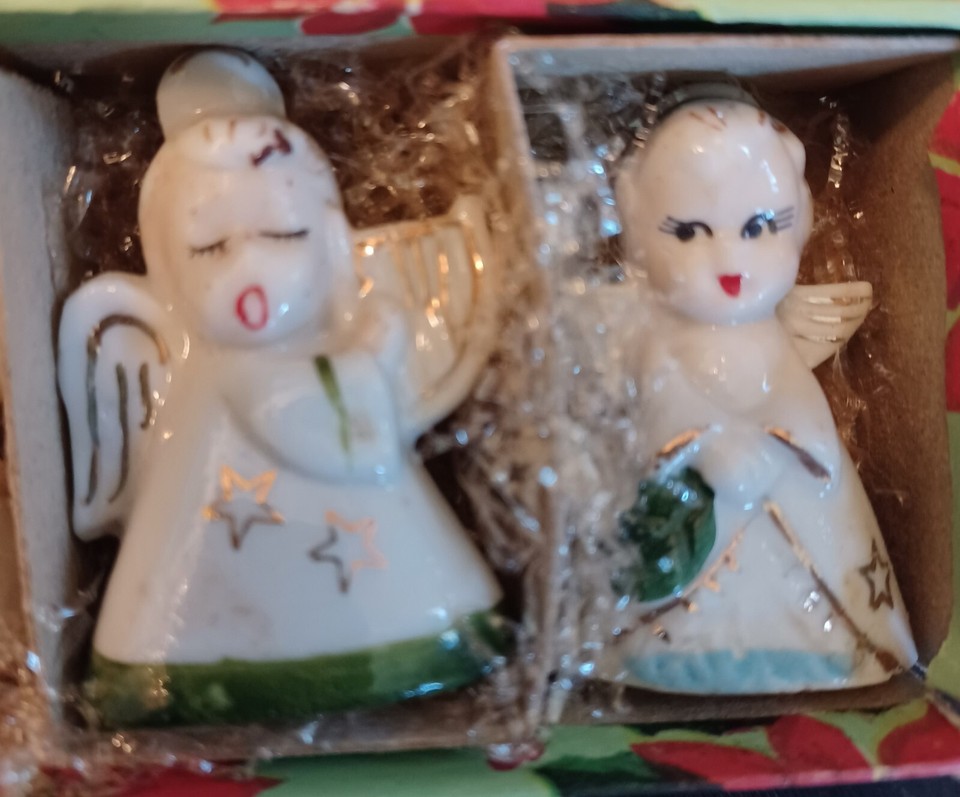 Vtg 8pc Commodore Japan Ceramic Christmas Card Place Settings Original