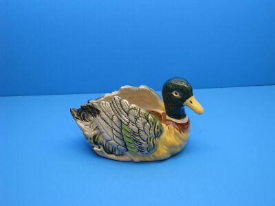Large 9 inch Occupied Japan Pottery Duck Planter Horseshoe mark hand painted