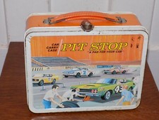 Vintage Pit Stop Car Carry Case Metal Lunchbox