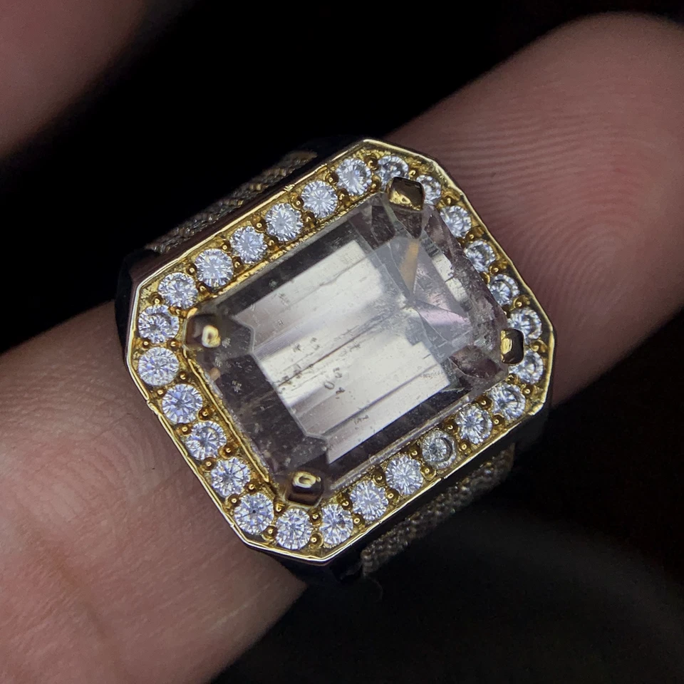 Natural Kunzite, Light Pink Emerald Cut in a Sterling Silver Rhodium Plated Ring - Image 3 of 4