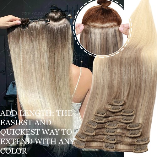 CLEARANCE 100% Human Hair Clip in Remy Hair Extensions Full Head 8PCS Blonde - Picture 6 of 38