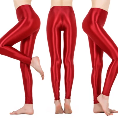 Plus Size Damen Satin Glanz Leggins Hose Wetlook Glänzend Leggings Trainingshose - Bild 1 von 4