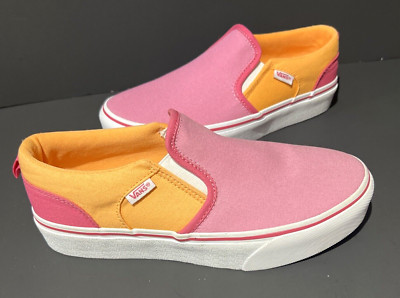 Women s Size 6 VANS ASHER PINK ORANGE Color Block Slip On Skate Shoe EU 38