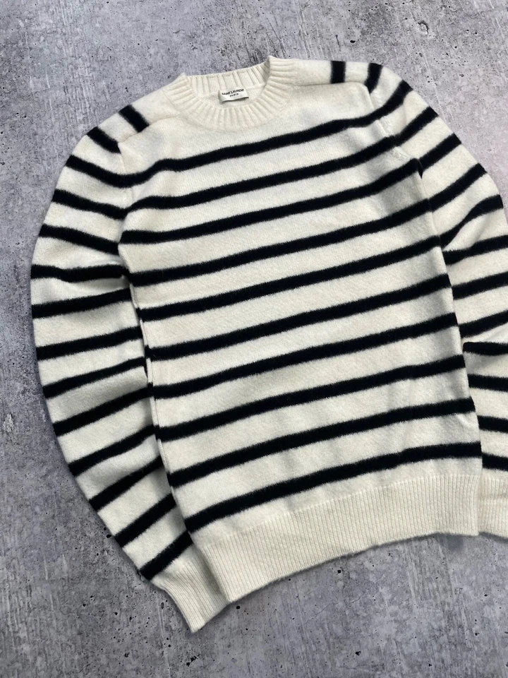 Suéter Saint Laurent Paris de lana a rayas para mujer cuello redondo Y2K Foto 2 de 4