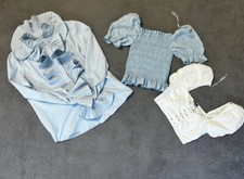 Women’s Joblot Crop tops, Frilly Blouse Blue/ White,  Size S/M, 6 New Look