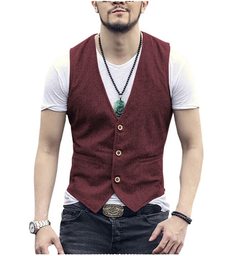 Mens Linen Vest Summer Retro Vintage Cowboy Casual Formal Wedding Vests 42 44 46 - Picture 6 of 25