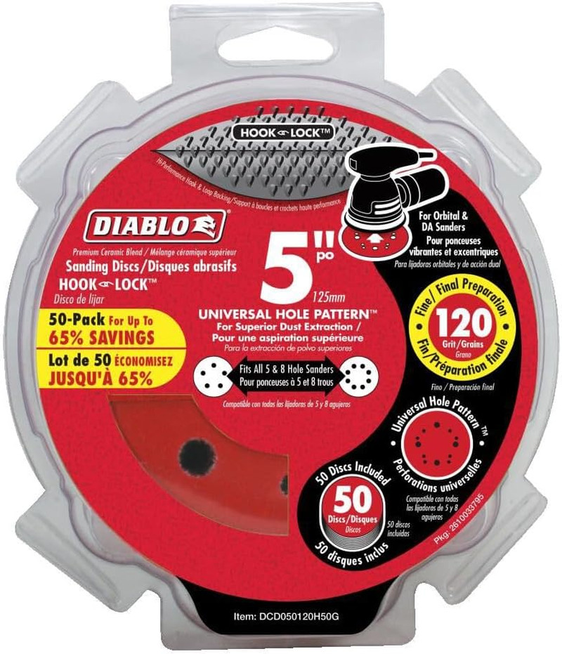 Hook and Lock ROS Sanding Discs for Wood, Metal and Plastics - 5", 120 Grit, Med