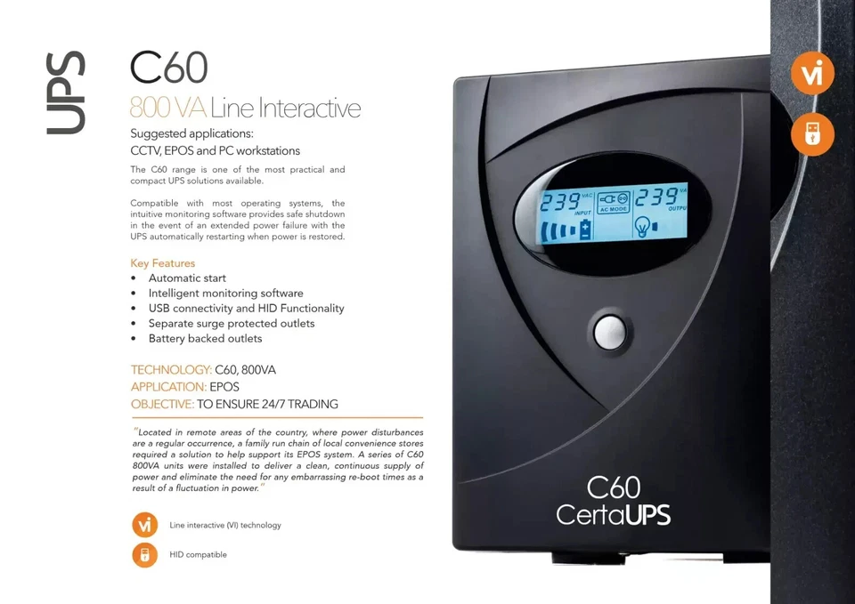 CertaUPS C60-800 Uninterruptible Power Supply | 480W / 800VA | BRAND NEW - Image 3 of 4