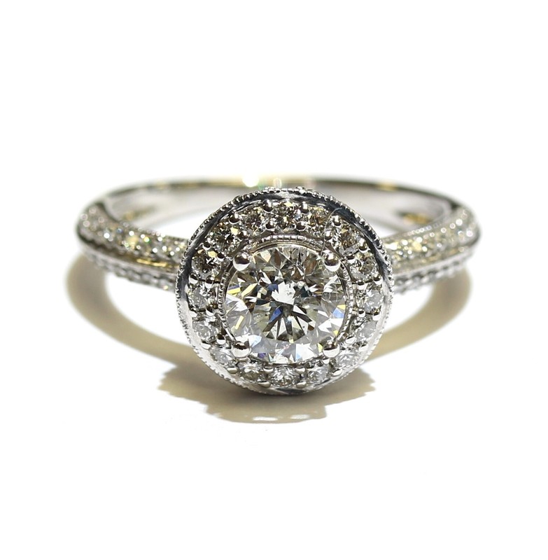 IGI 14k white gold 1.67ct SI2 H round diamond halo engagement ring 4.1g Natural