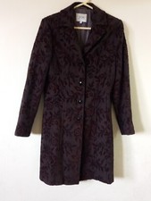 Joy Coat Size 40 Chocolate Brown Floral Jacquard Long Button Up Formal Womens _