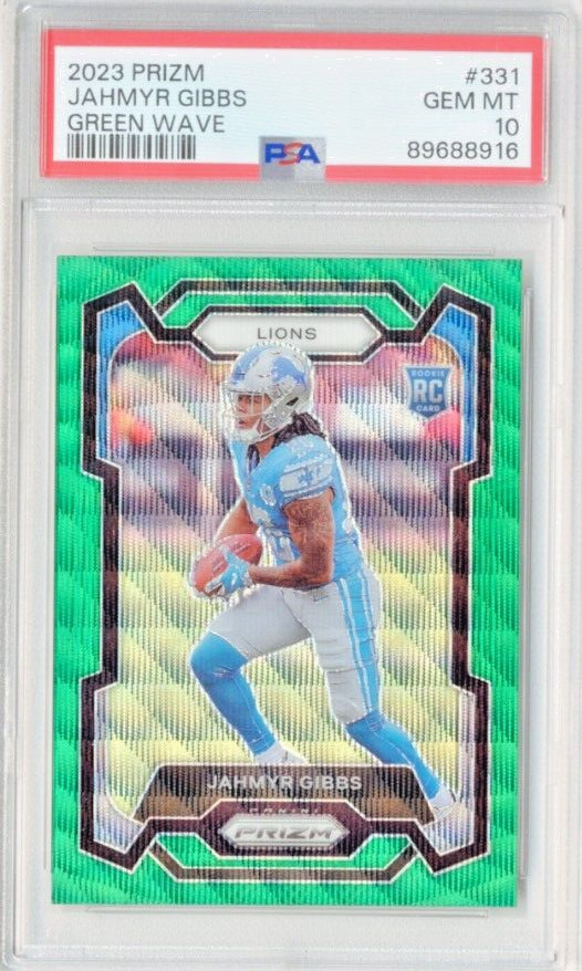 Jahmyr Gibbs RC 2023 Panini Prizm #331 Green Wave ROOKIE PSA 10 GEM MINT