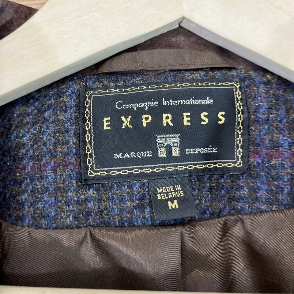 Blazer Express para mujer mediano a cuadros tweed lana gamuza cuero ribete forrado completo B141 Foto 4 de 4